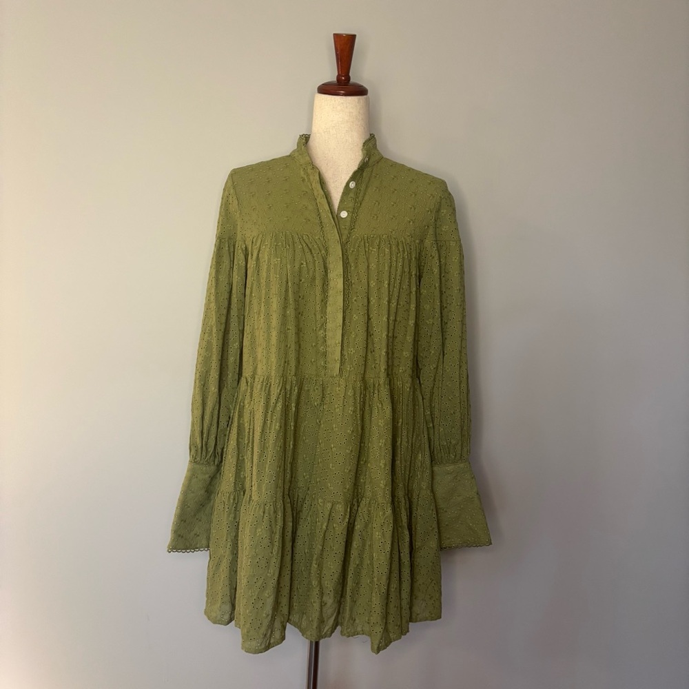 NWT Green Eyelet Tiered Babydoll Dress size S